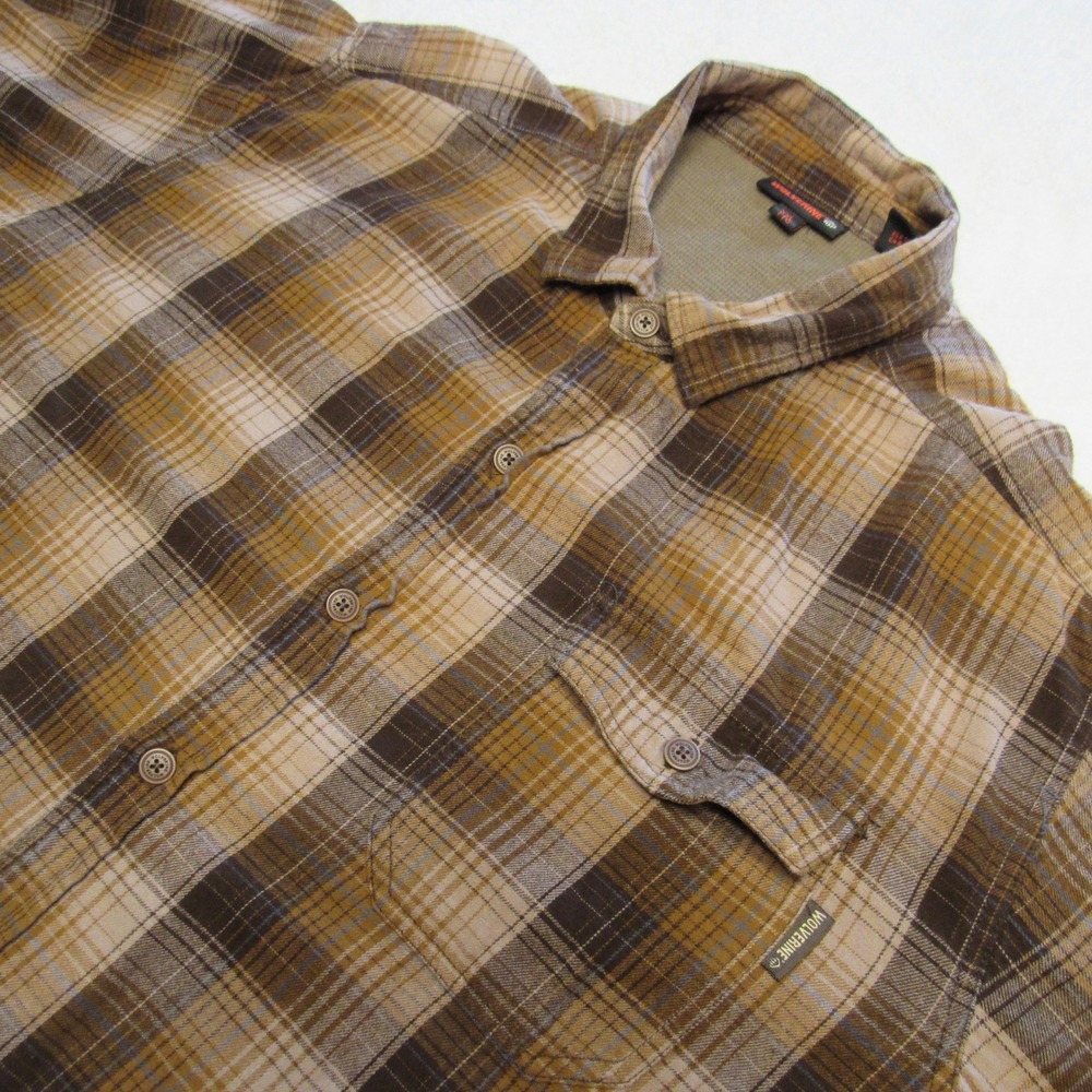 Wolverine Flannel Shirt Men's XXL Brown Thermal Lined Plaid Button Up